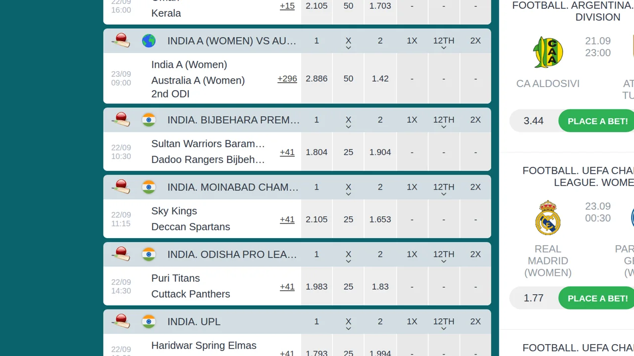 Indian domestic cricket leagues priced side by side, with football in the right-hand column