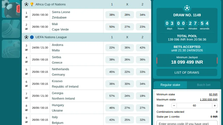 The Toto football jackpot: draw 1149, the pool and the stake limits