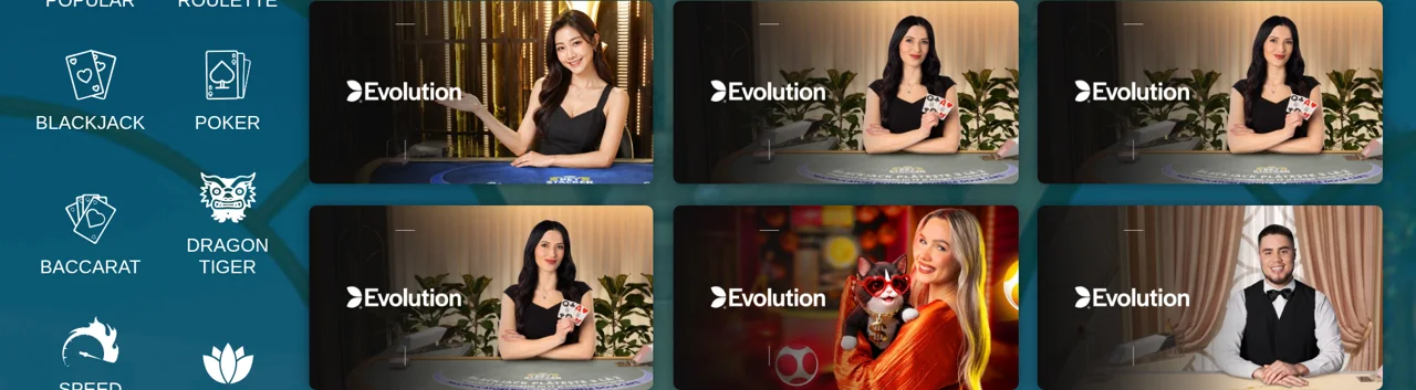 Evolution tables filling the lobby, with the category rail on the left