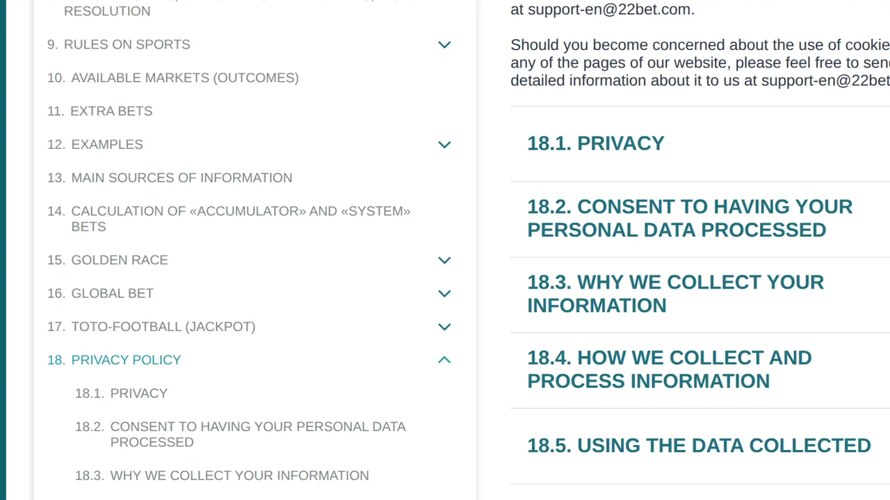 Chapter 18 expanded, with its sub-chapters from 18.1 Privacy to 18.5 Using the data collected