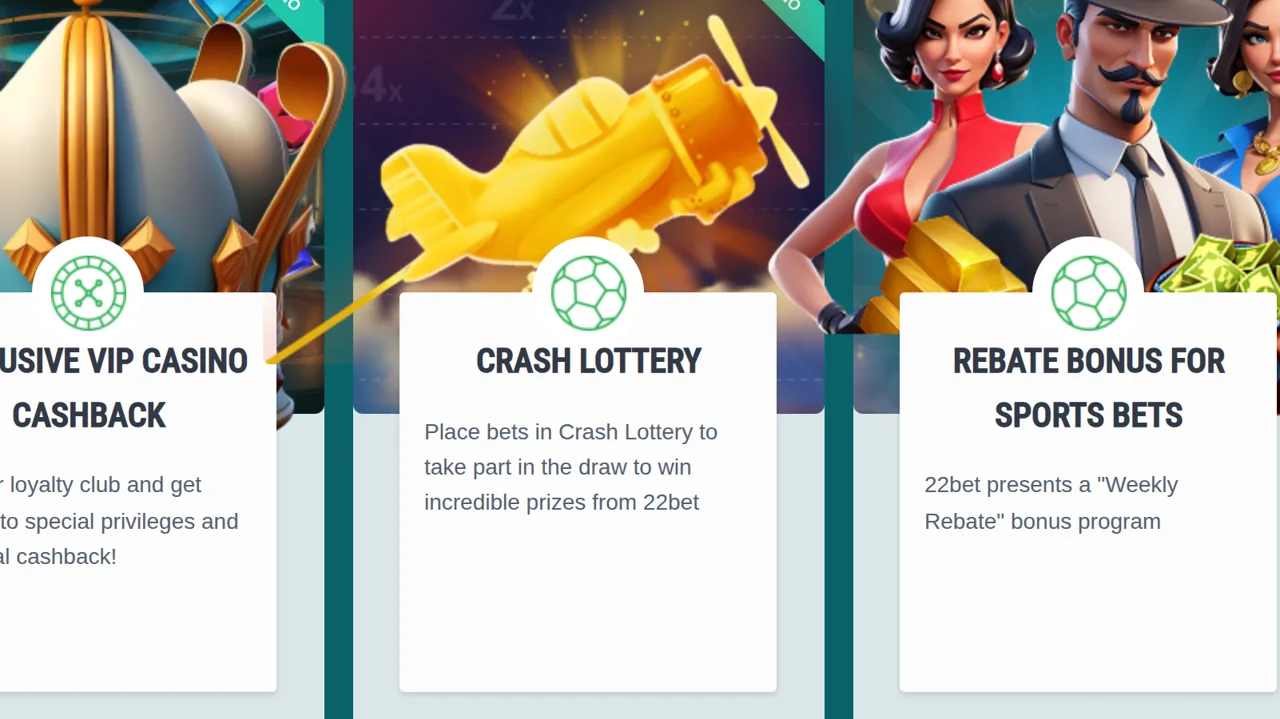The VIP casino cashback, the Crash Lottery and the weekly rebate for sports bets