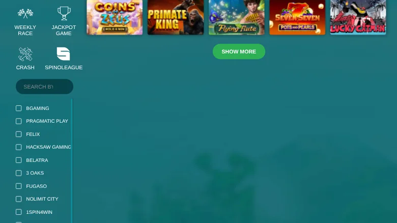 The provider filter continuing down the slots lobby