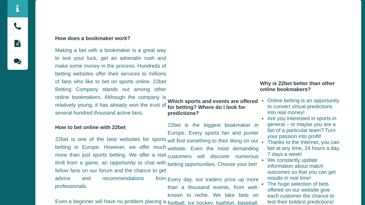 The About page, in three columns
