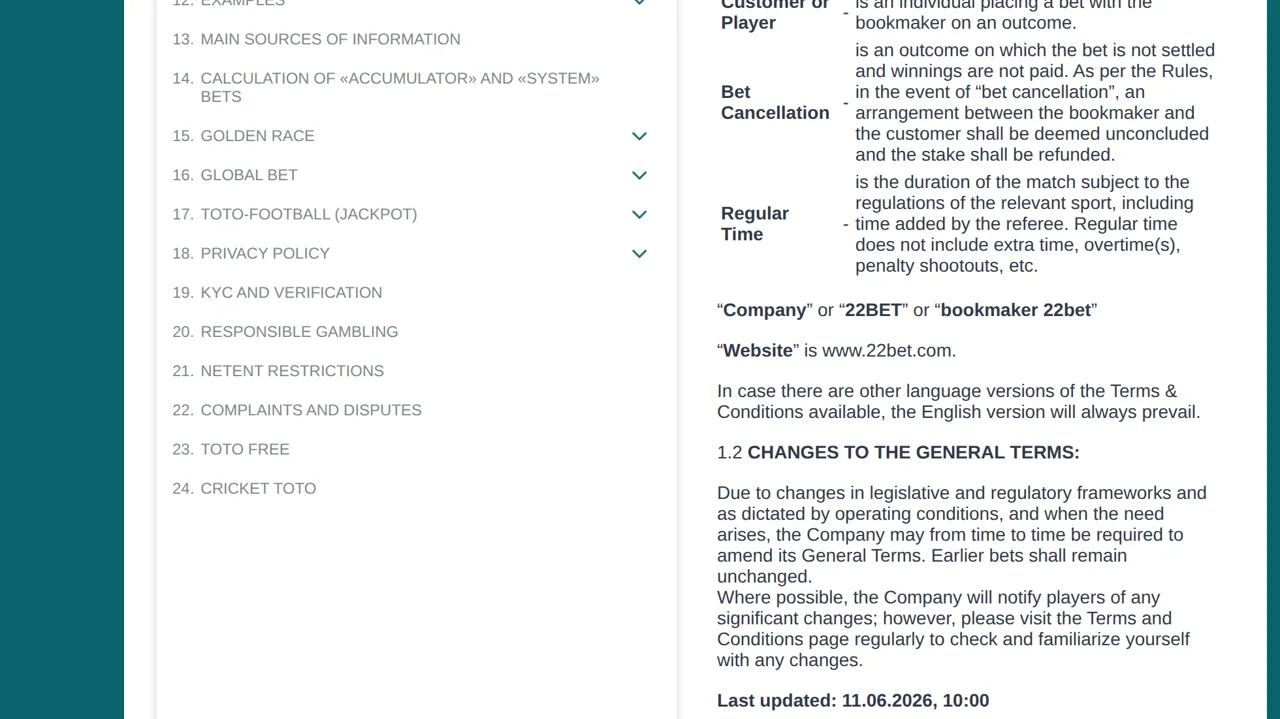 The definitions chapter, ending with the date the terms were last updated