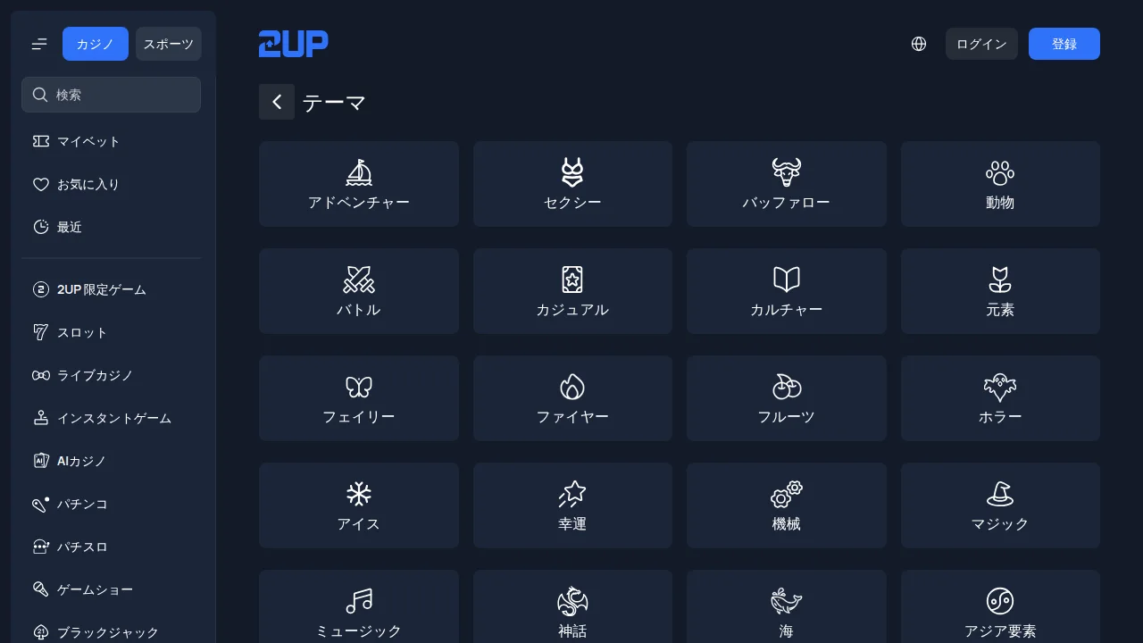 2UPの「テーマ」一覧と左メニュー