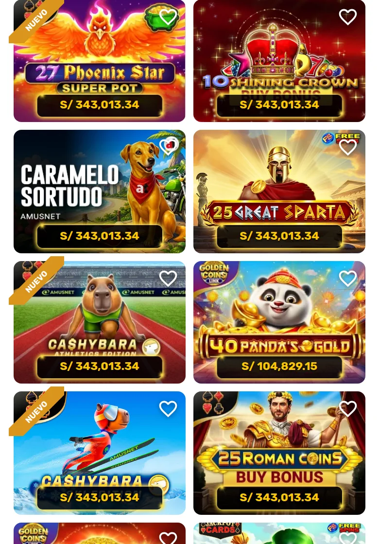 Jogos da EGT na Apuesta Total, com o mesmo pote de S/ 343.013,34 em seis títulos diferentes — é um jackpot partilhado