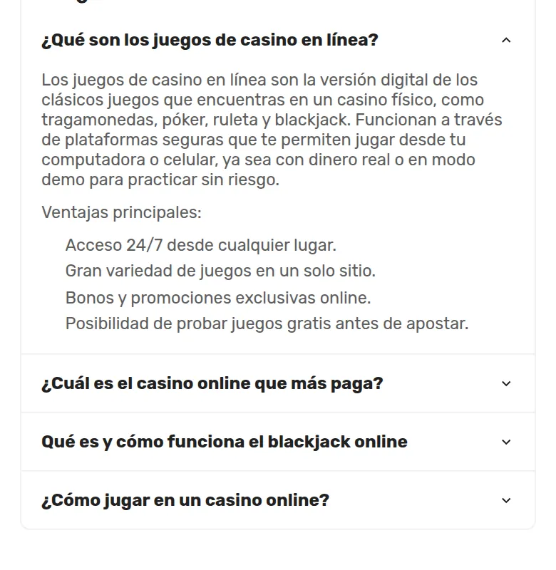 Sección de preguntas frecuentes al final del lobby