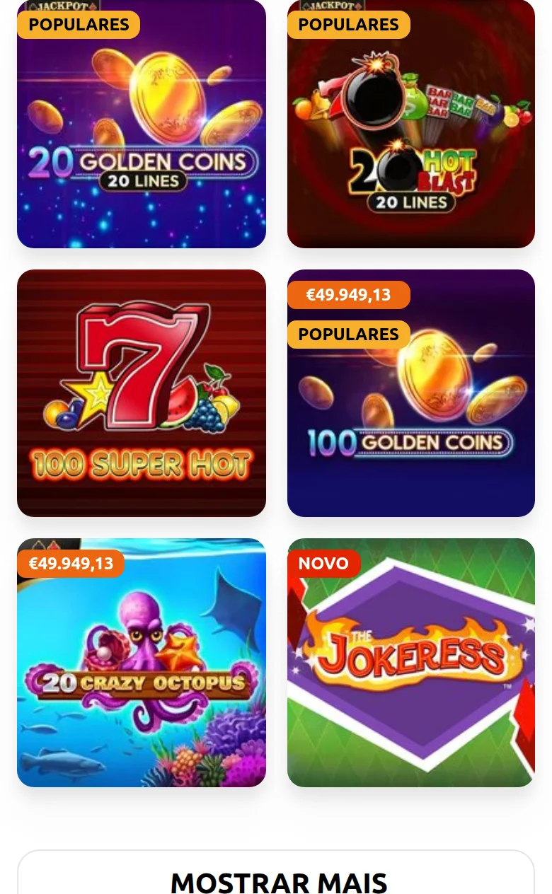Secção de jackpots da Bacanaplay, com os prémios progressivos em destaque