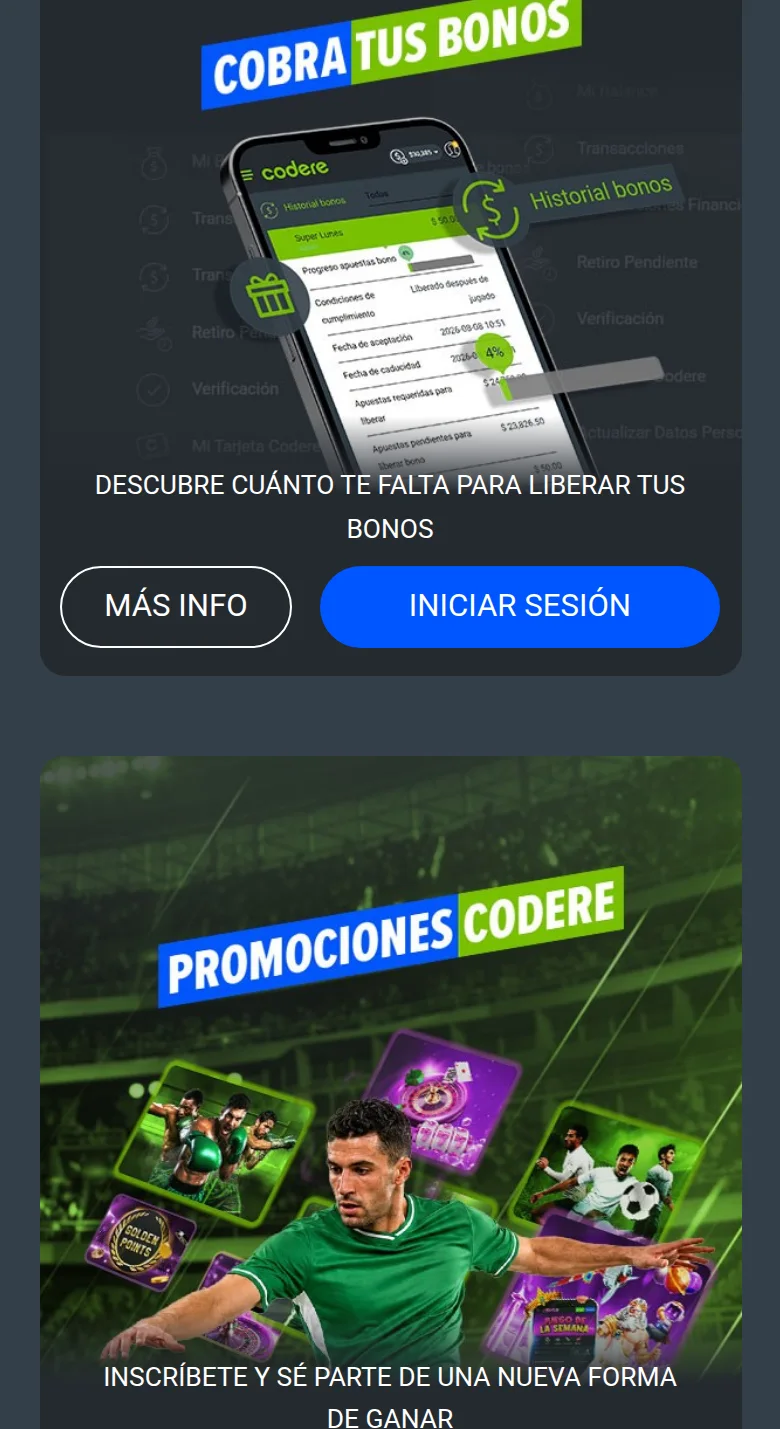 Pantalla del historial de bonos con el progreso del requisito de apuesta