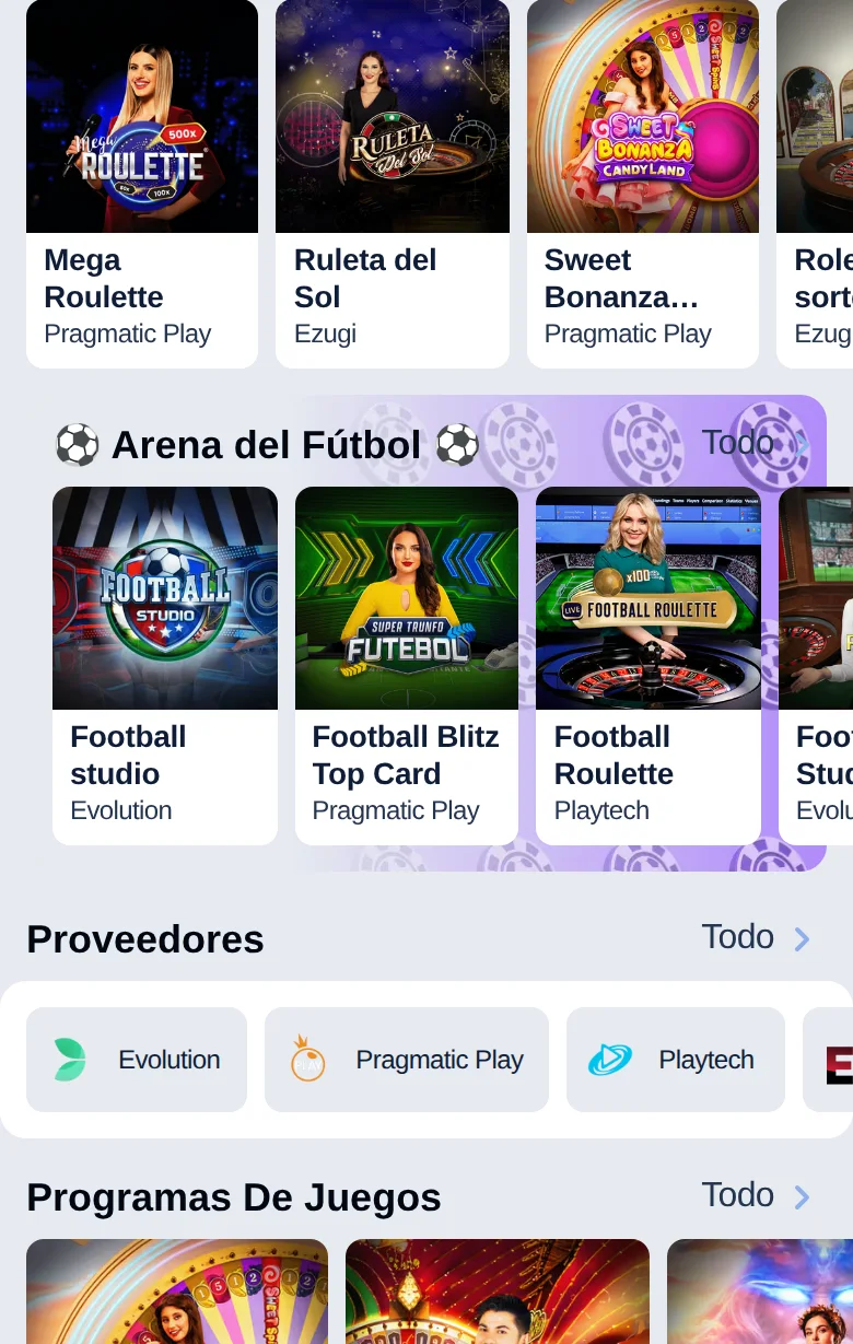 La sección de casino en vivo con Evolution, Playtech y Pragmatic