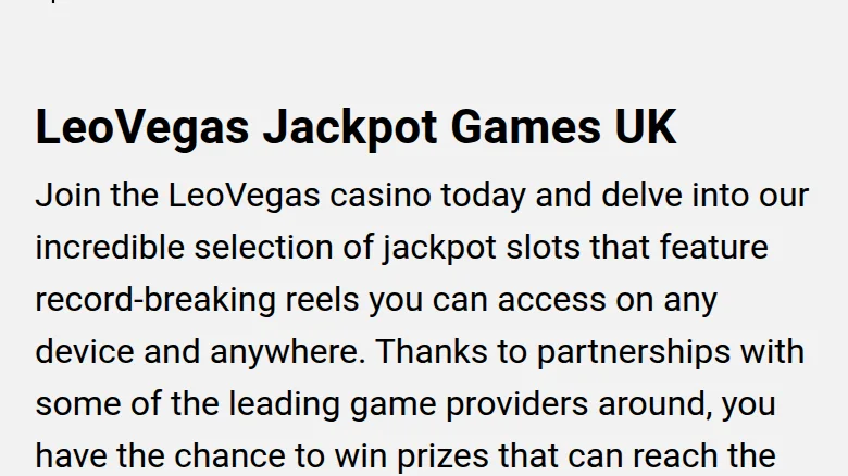The site's own heading: LeoVegas Jackpot Games UK