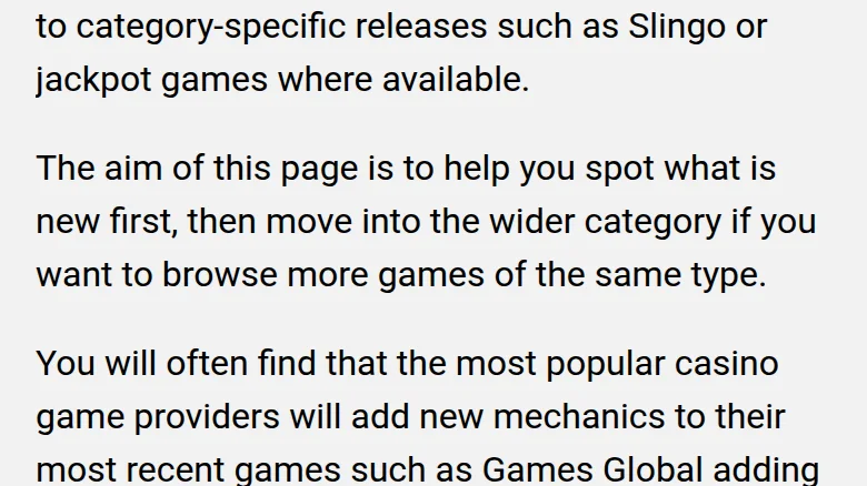 The site's own description of the new-games page