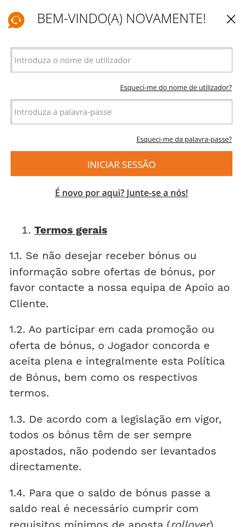 Política de Bónus da Nossa Aposta, onde está o ponto 1.17 que exige um depósito para levantar ganhos de bónus
