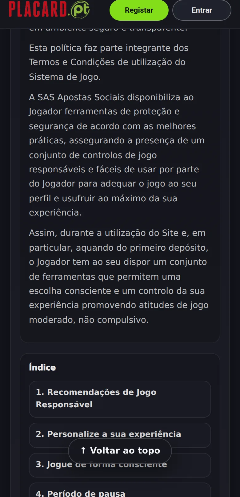 Placard.pt — a Política de Jogo Responsável