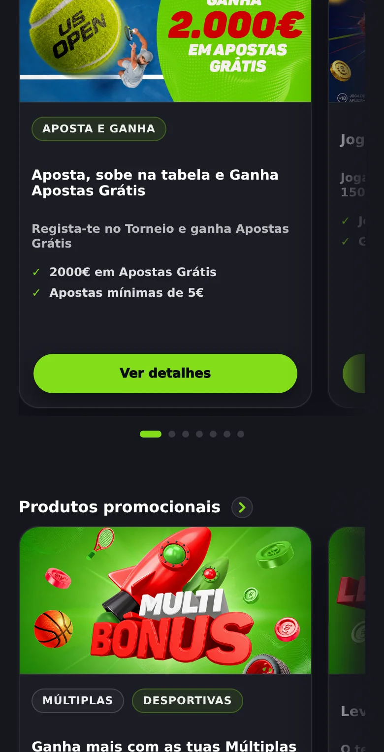 Página de promoções do Placard.pt, com sete campanhas em cartões e as condições em marcas de verificação — depósito mínimo 5 €