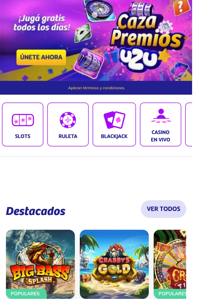 La página principal de PlayUZU