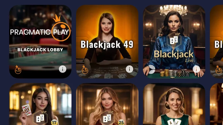 ブラックジャックの欄。Pragmatic Play Blackjack Lobby と Blackjack 49