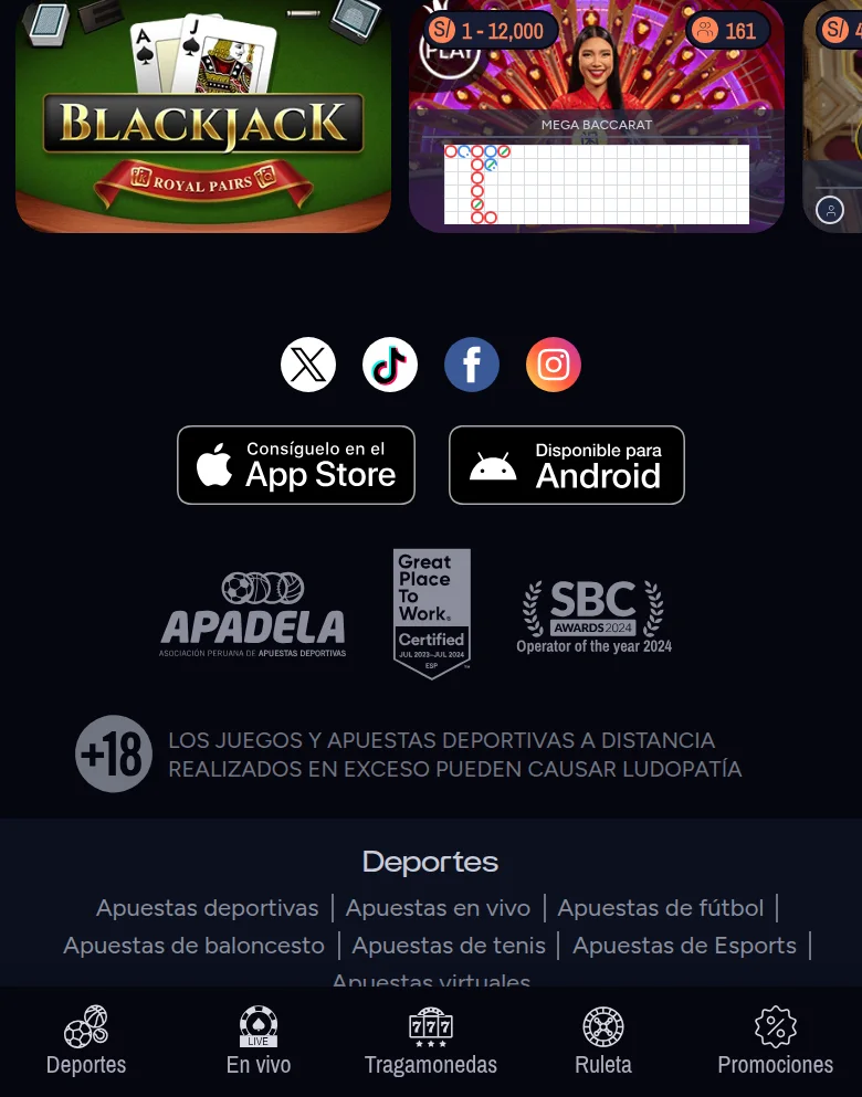Jogos de mesa da Retabet e o rodapé com APADELA, o selo de operador do ano e o mapa completo do site