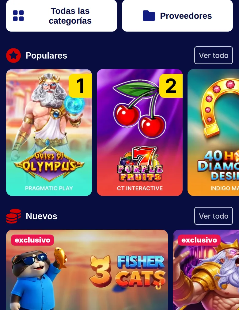 La sección de casino de Rojabet
