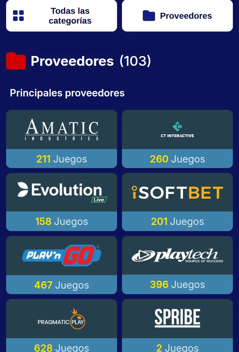 La sección de juegos