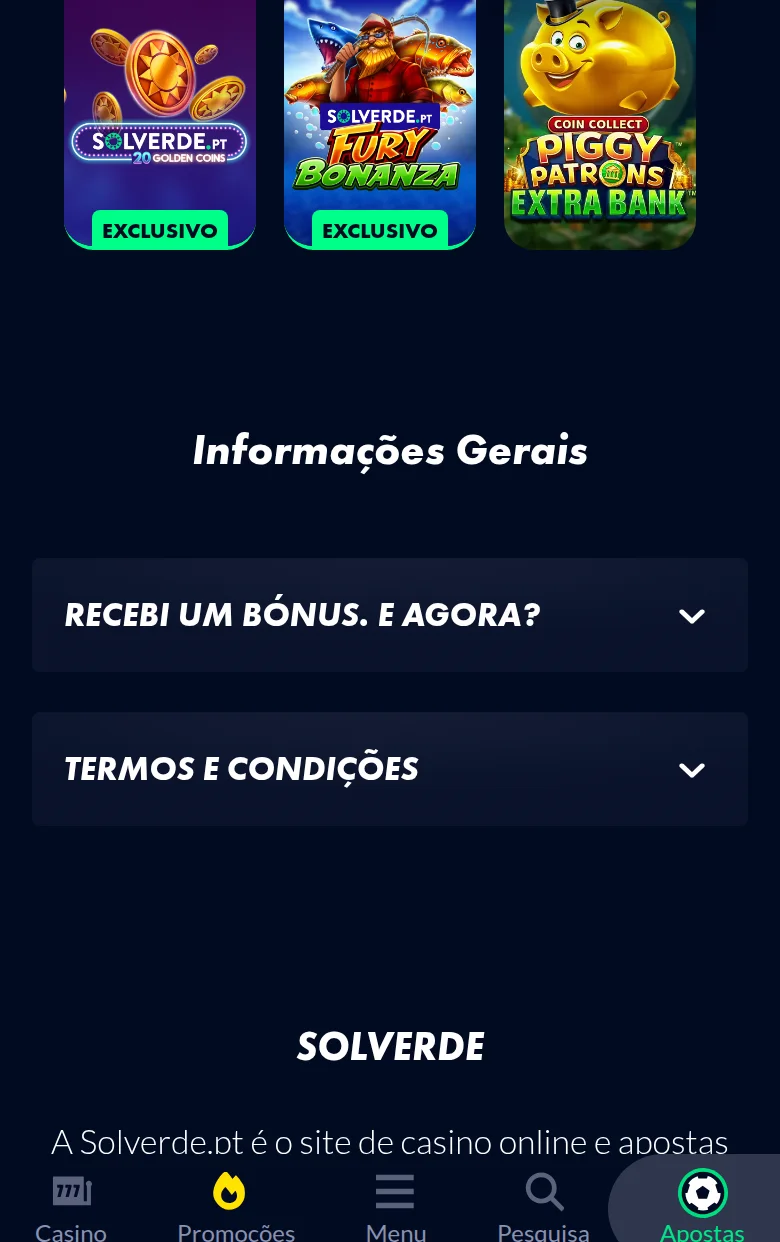 Página do Bónus de Boas-Vindas da Solverde.pt, com o regulamento de 20 pontos numerados: requisitos mínimos de aposta 27x e validade do bónus de 2 dias