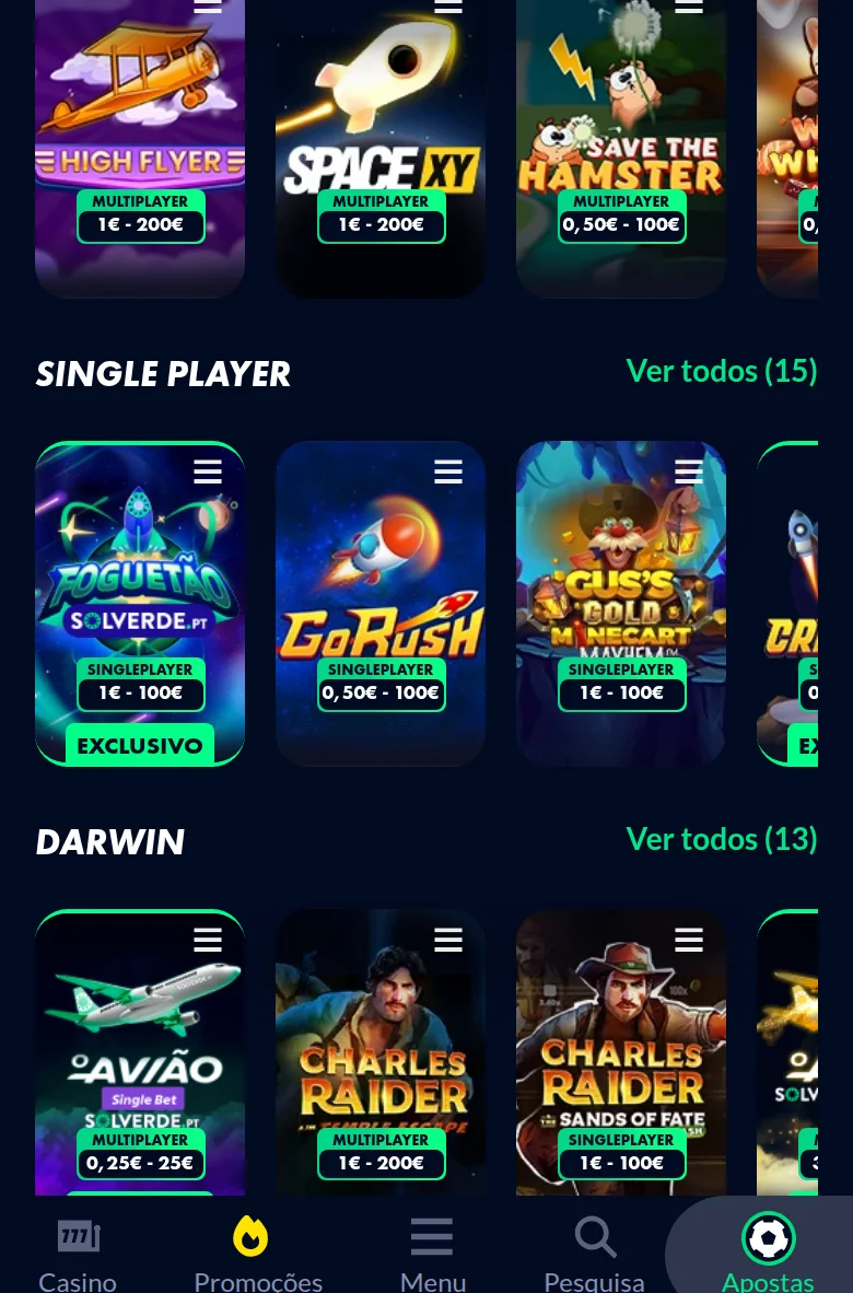 Solverde.pt — a secção de crash games, que conta a 100% para o rollover
