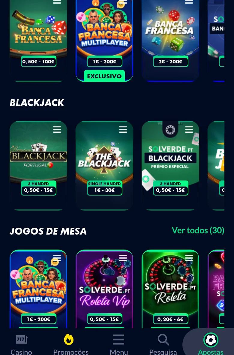 Solverde.pt — os jogos de mesa, que contribuem 7% para o rollover