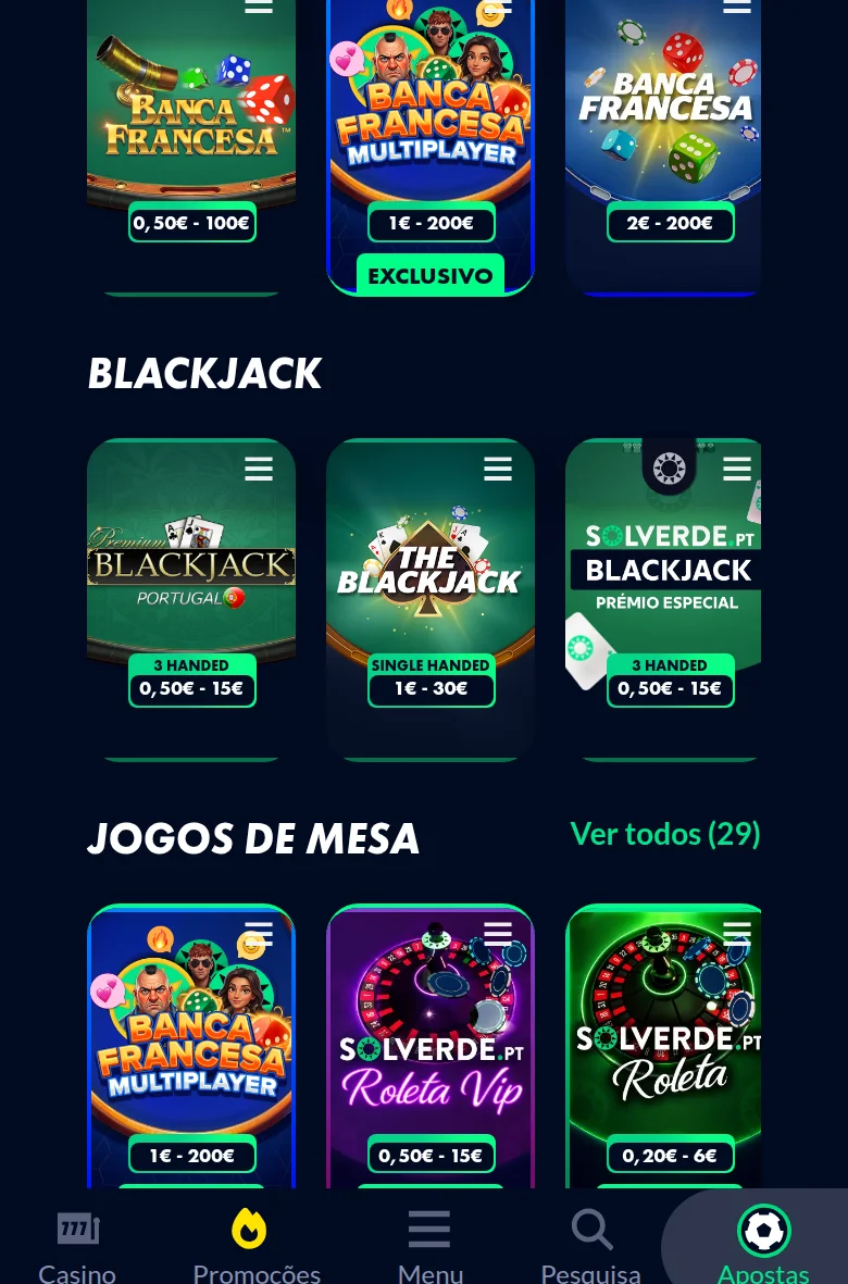 Solverde.pt — os jogos de mesa, a categoria com contribuição reduzida no rollover