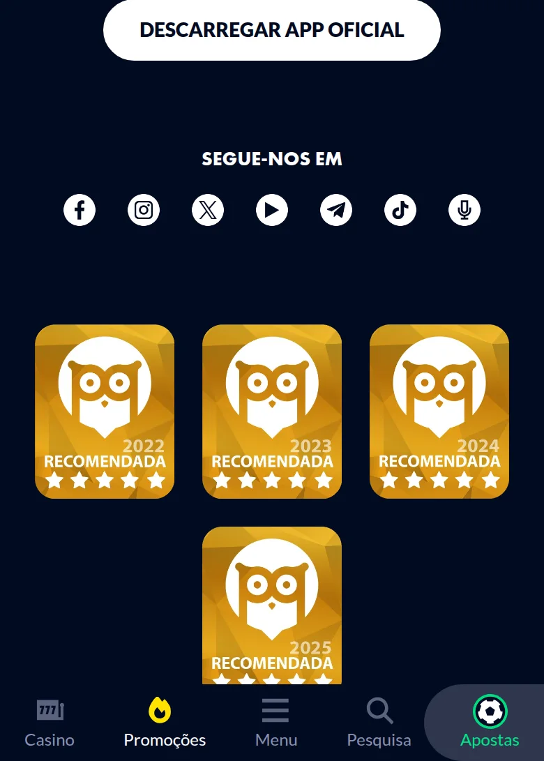Selos de casino recomendado da Solverde em quatro anos seguidos — 2022, 2023, 2024 e 2025 — todos com cinco estrelas
