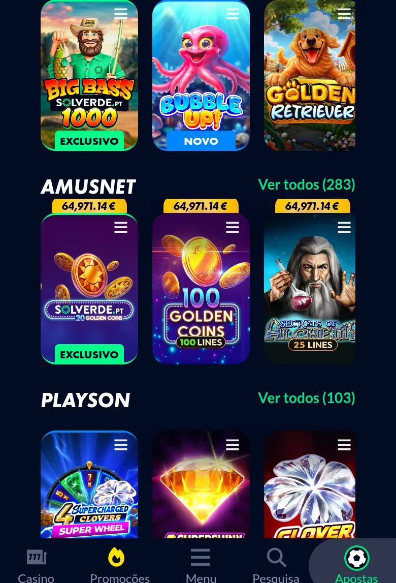 Solverde.pt — a grelha de slots, a categoria que conta a 100% para o rollover