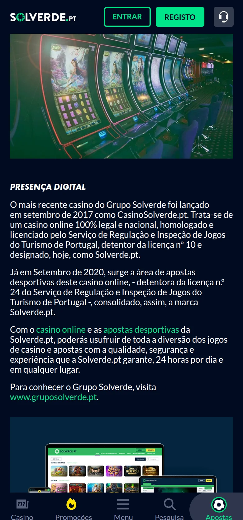 Solverde.pt — a página institucional da marca