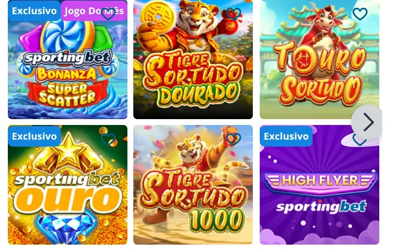 Lobby da Sportingbet com jogos marcados como exclusivos