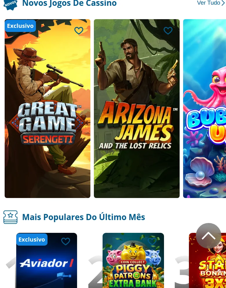 Slots da Sportingbet BR — Great Game Serengeti, Arizona James e Piggy Bank, na secção dos mais populares do mês