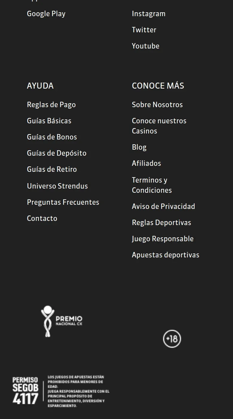Página de jackpots de Strendus, en nuestra captura