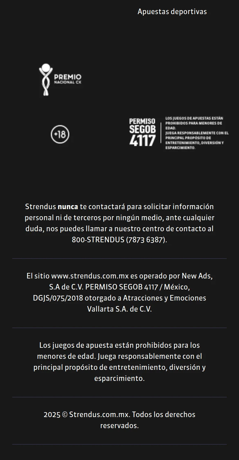 Pie de página de Strendus con el sello del permiso SEGOB 4117 y las dos sociedades