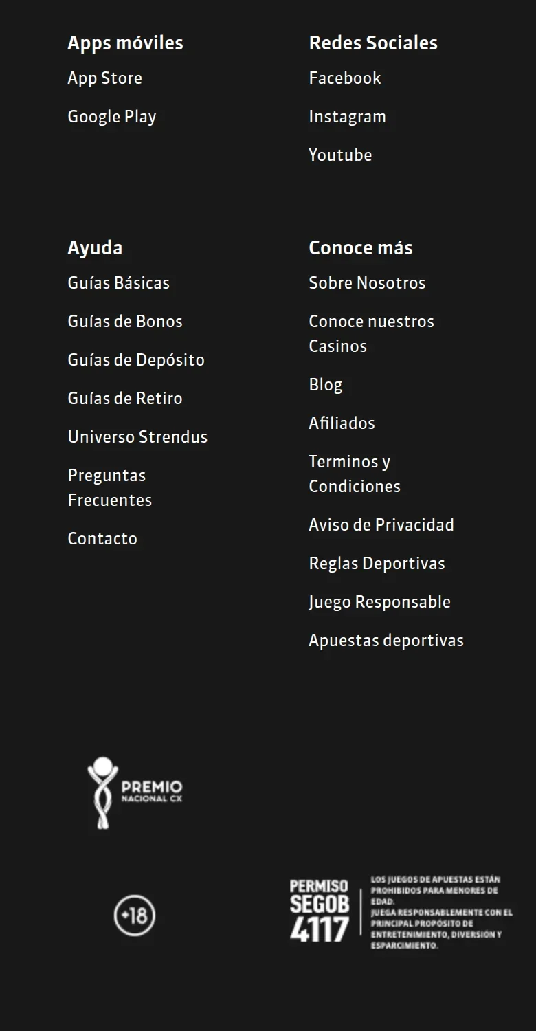Pie completo con las guías de ayuda, el sello SEGOB y el aviso antifraude