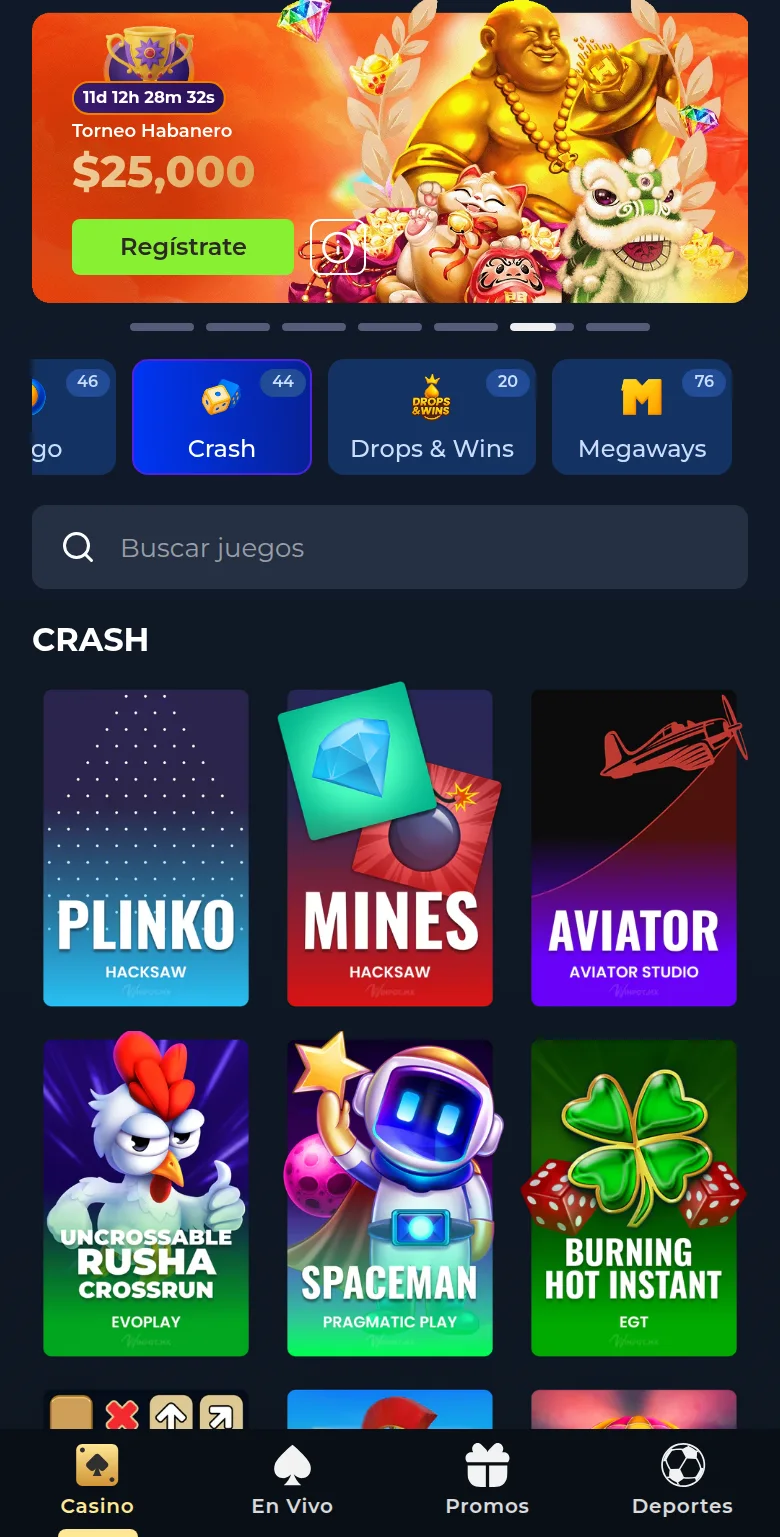 Secção crash da Winpot: Plinko e Mines da Hacksaw, Aviator, Spaceman e Burning Hot Instant