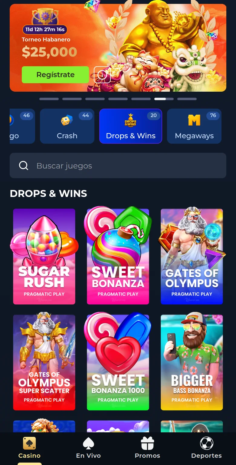 Drops & Wins na Winpot — Sugar Rush, Sweet Bonanza e Gates of Olympus, todos da Pragmatic Play