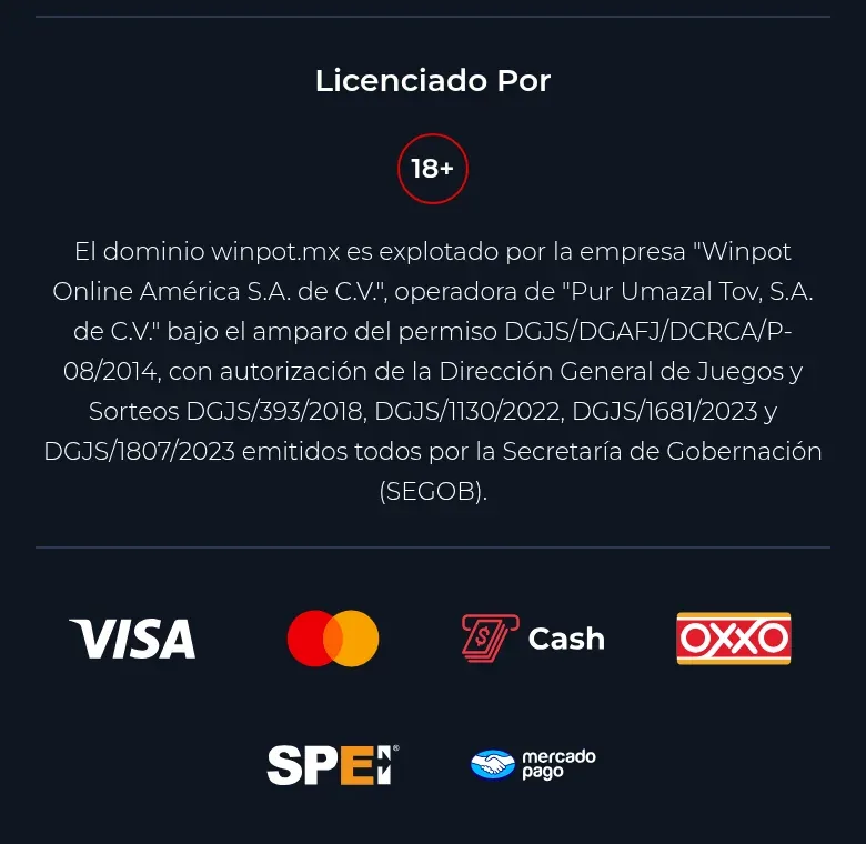 Bloque de licencia de Winpot con las dos sociedades y los cinco permisos