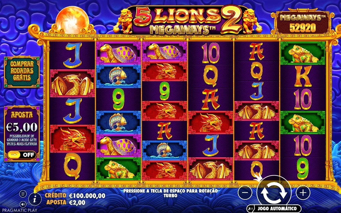 5 Lions Megaways 2 — tela inicial do jogo