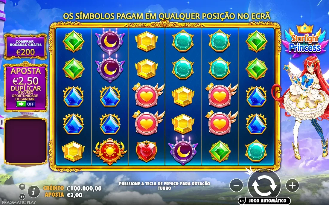 Starlight Princess — tela inicial do jogo